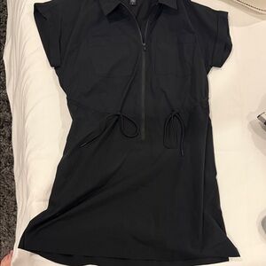 Athleta Black Zip-Up Drawstring Shirt Dress